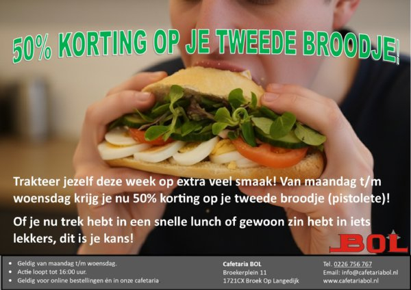 50% Korting op je tweede Broodje